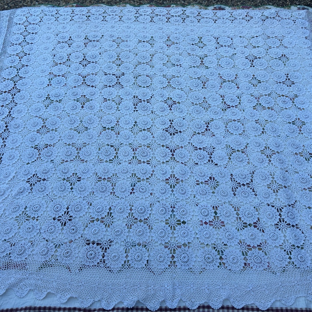 Crochet table cover hand made size 88x72 inches off white